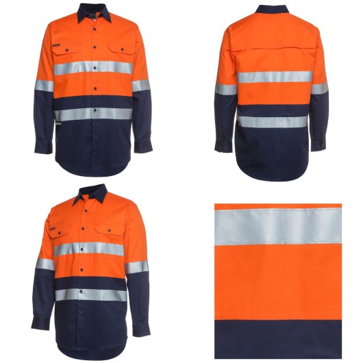 Orange Navy Cotton Hi Vis Work Shirts Alt